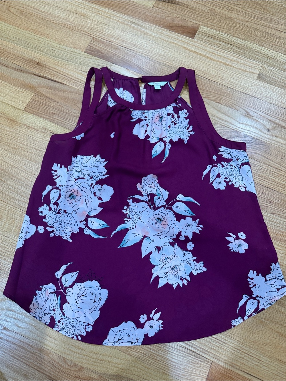 Candie's Plum Floral Cutout Tank